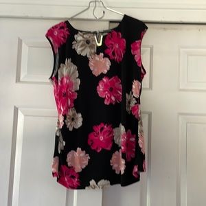 Pink and Black Floral Calvin Klein Sleeveless Blouse